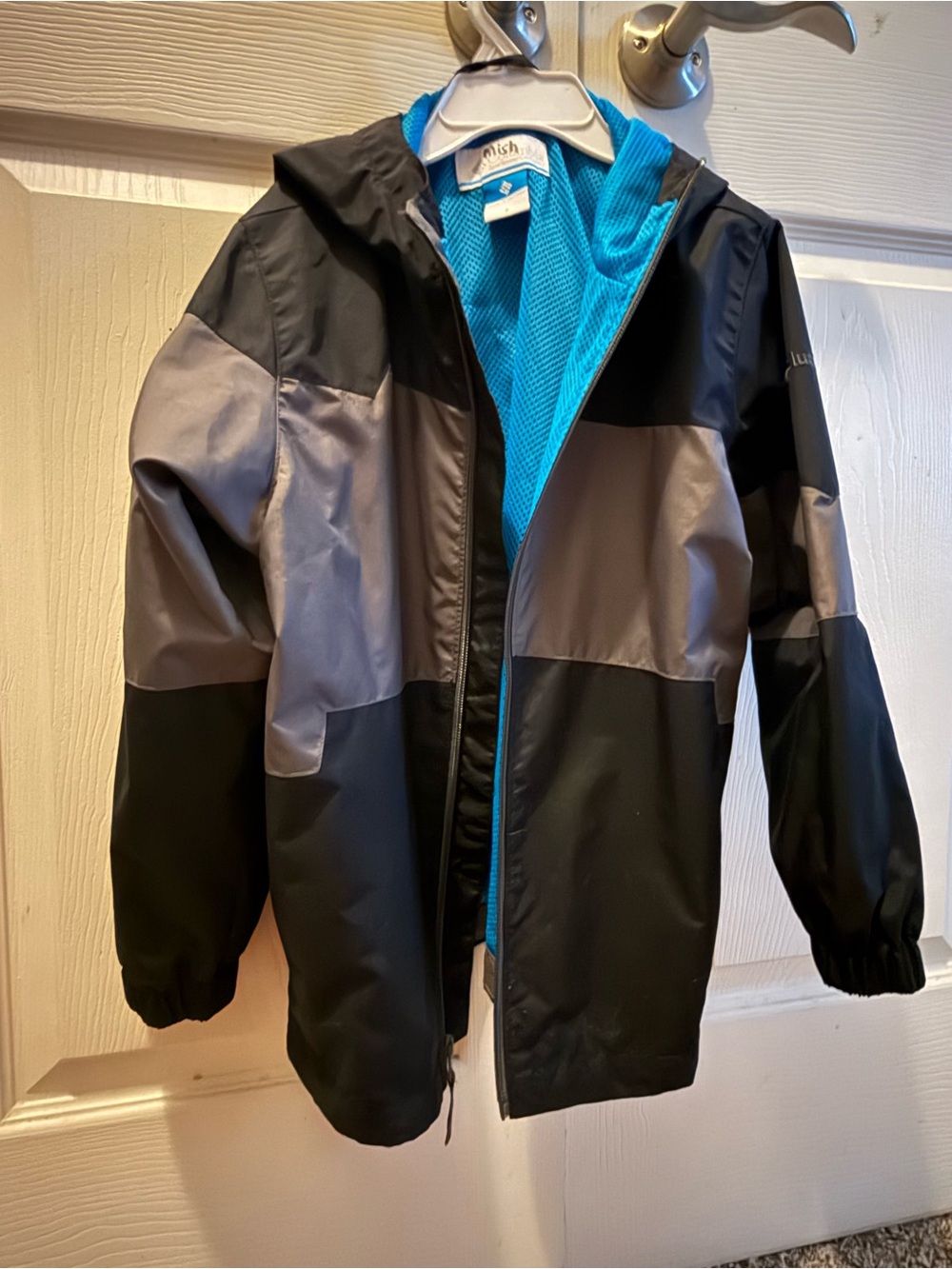 Kids Black & Gray Raincoat with Bright Blue Lining